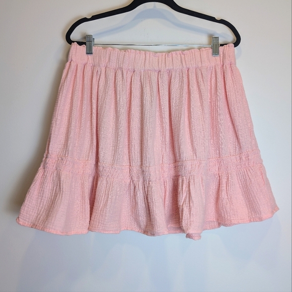 Cotton On Curvy Gauze Pink Smocked Frill Skirt Size 16 - Picture 3 of 6
